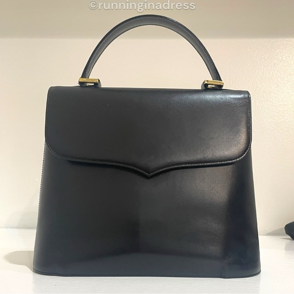 Vintage Yves Saint Laurent Top Handle Cassandra Leather Bag In Black & Gold - Picture 7 of 15